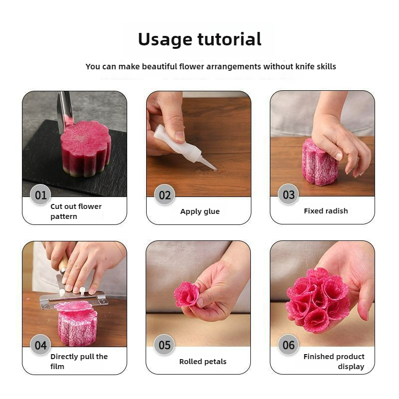 Stainless Steel Vegetable Garnishing Knife For Radish Flower Carving And Decorative Slicing 4