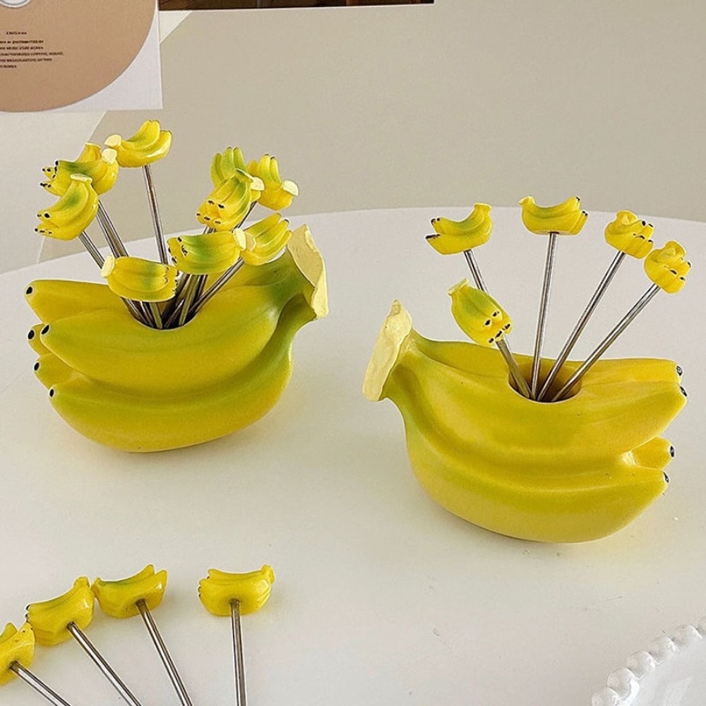 Banana Shape Dessert Fork Set Cute Stainless Steel Fruit Forks For Snacks Cakes 0