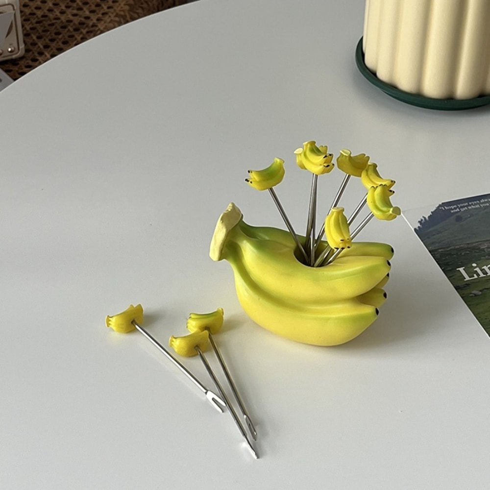 Banana Shape Dessert Fork Set Cute Stainless Steel Fruit Forks For Snacks Cakes 1