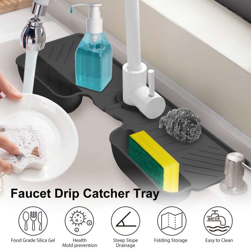 DrainGuard Silicone Sink Organizer Mat With Sponge Holder Splash Protection 1
