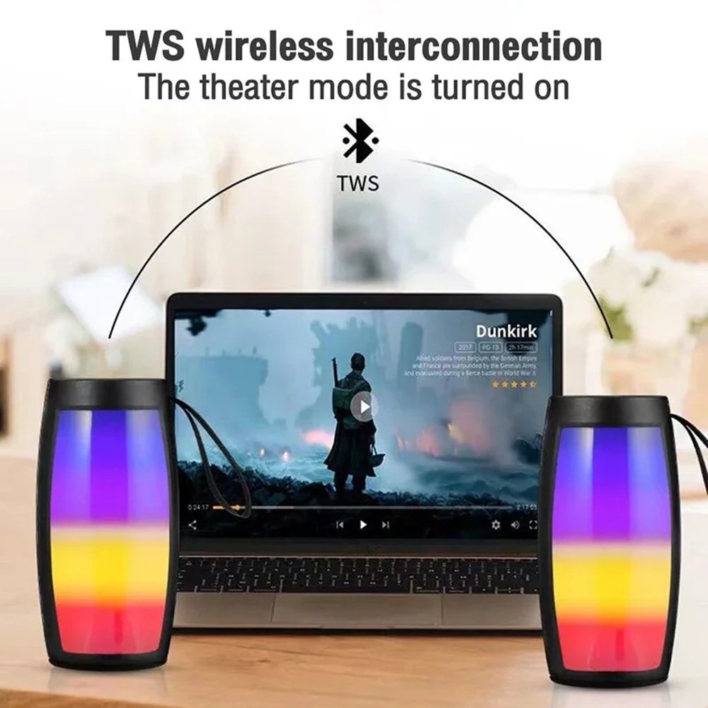 PulseGlow Portable Bluetooth Speaker With LED Lights Deep Bass Sound System 3