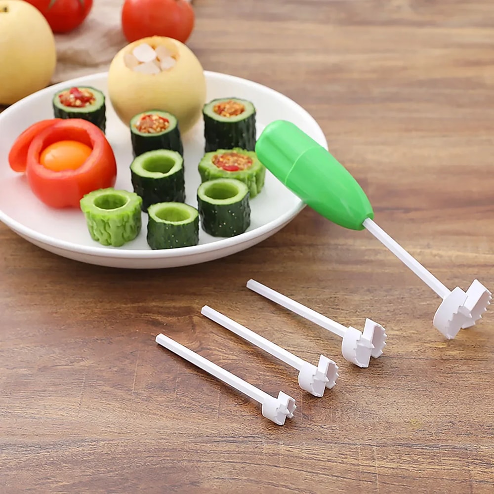 Vegetable Corer and Spiral Cutter Tool with Replaceable Stainless Steel Heads