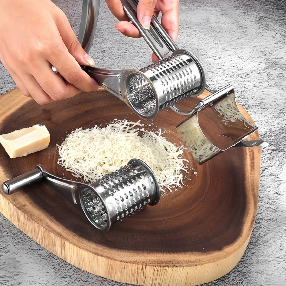 Rotary Stainless Steel Cheese Grater & Vegetable Slicer with Hand Crank