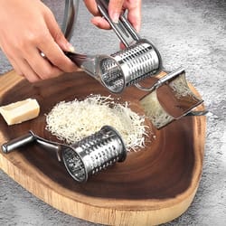 rotary stainless steel cheese grater & vegetable slicer with hand crank