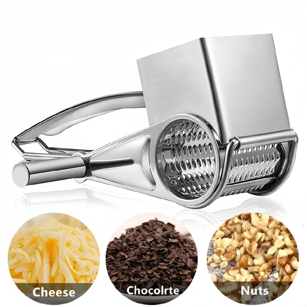 Rotary Stainless Steel Cheese Grater & Vegetable Slicer with Hand Crank