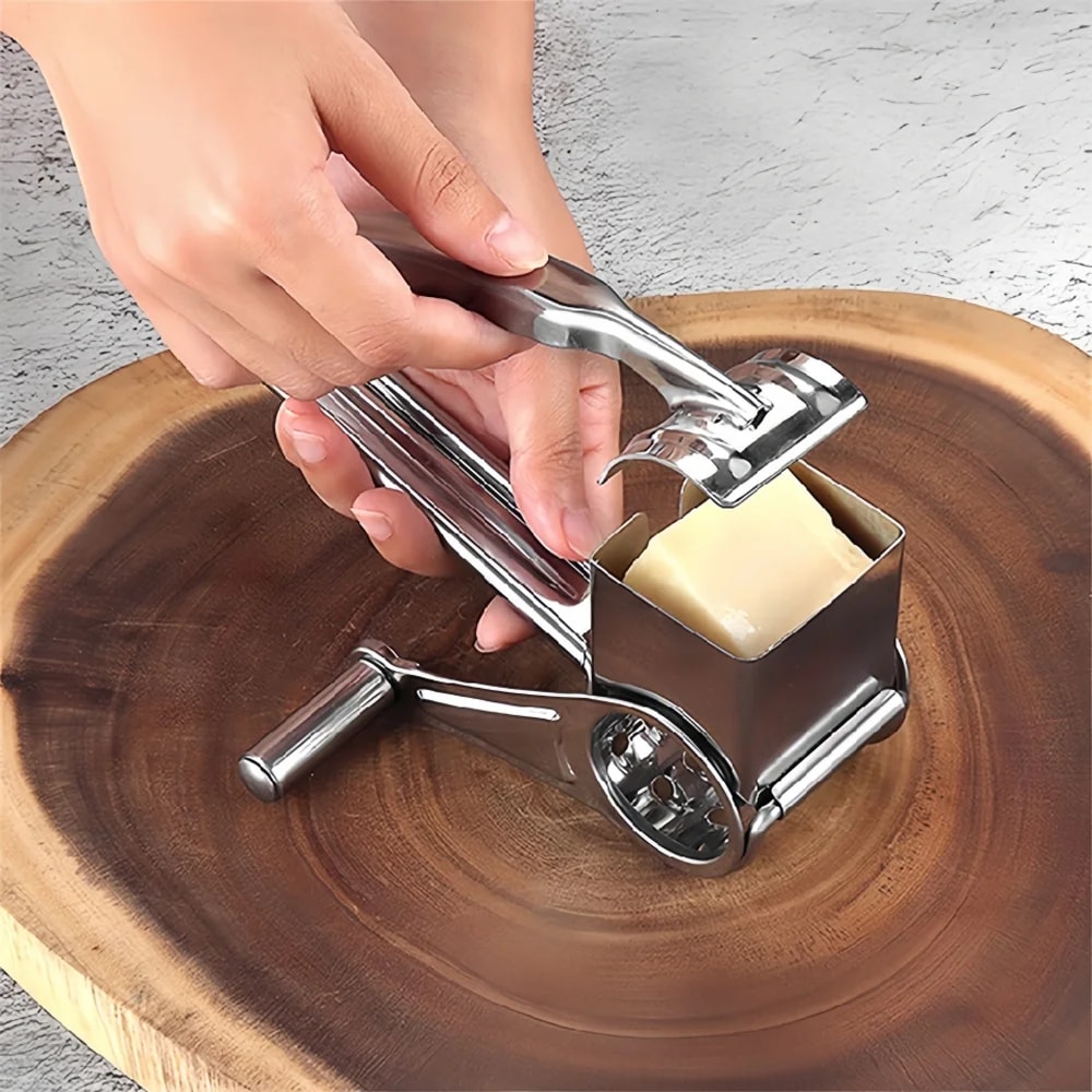 Rotary Stainless Steel Cheese Grater & Vegetable Slicer with Hand Crank