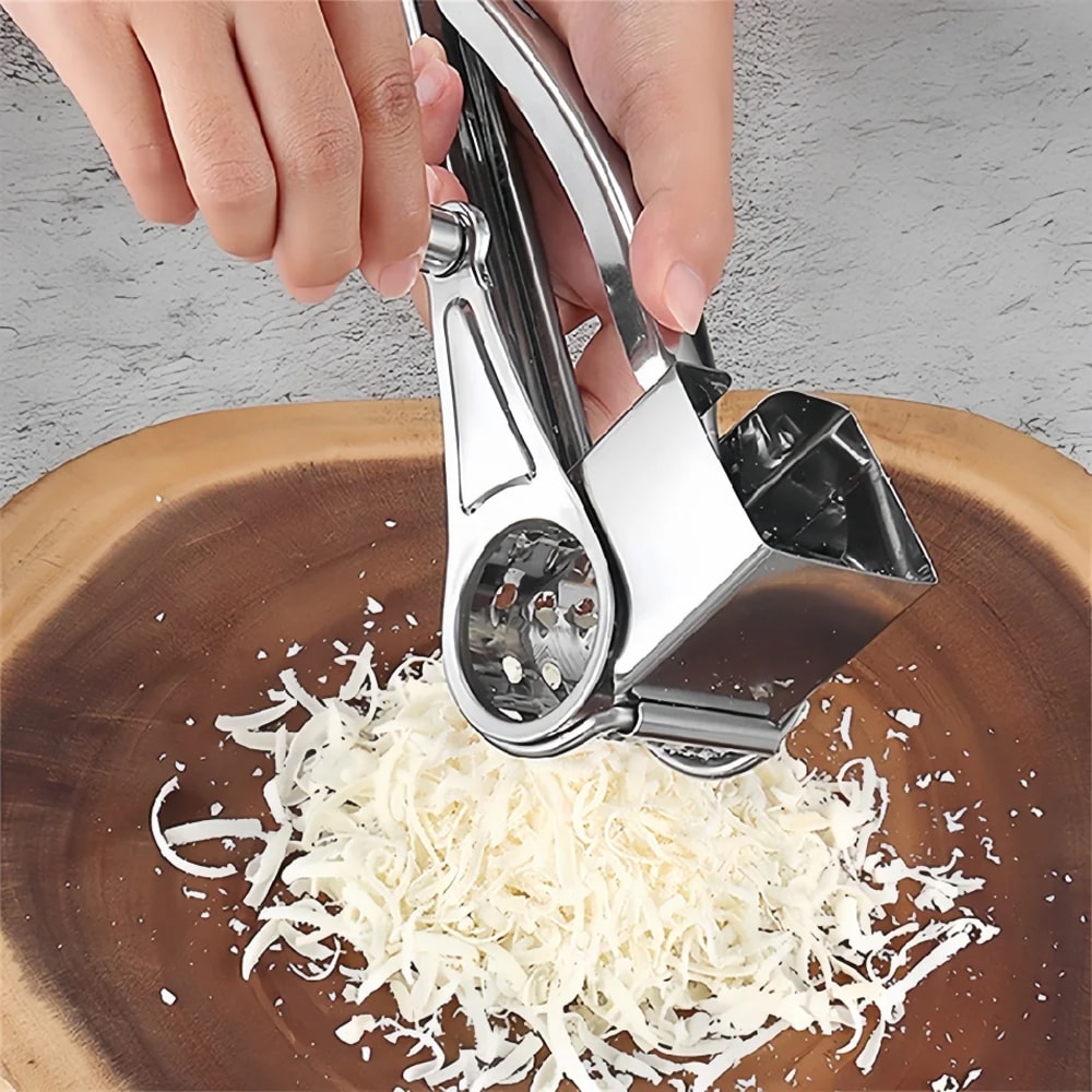 Rotary Stainless Steel Cheese Grater & Vegetable Slicer with Hand Crank