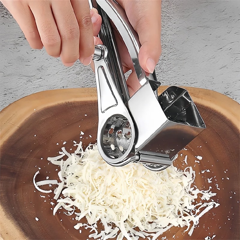 Rotary Stainless Steel Cheese Grater & Vegetable Slicer with Hand Crank