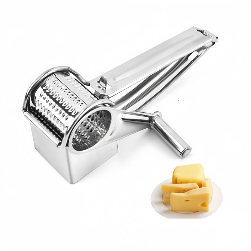Rotary Stainless Steel Cheese Grater & Vegetable Slicer with Hand Crank