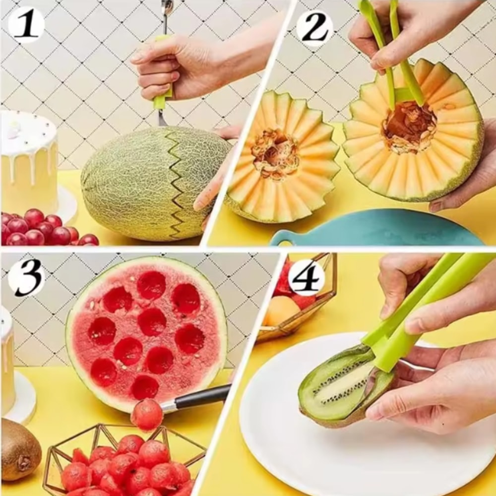 Watermelon Cutter Melon Baller Fruit Carving Scoop Set 4