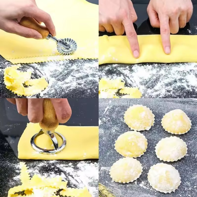 Wooden Handle Ravioli Cutter Pasta Maker Tool For Homemade Ravioli Cookies And Pastry 5