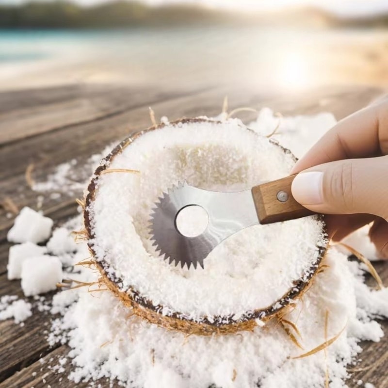 CocoCraft Stainless Steel Coconut Scraper With Wooden Handle For Fresh Coconut Milk Desserts 0