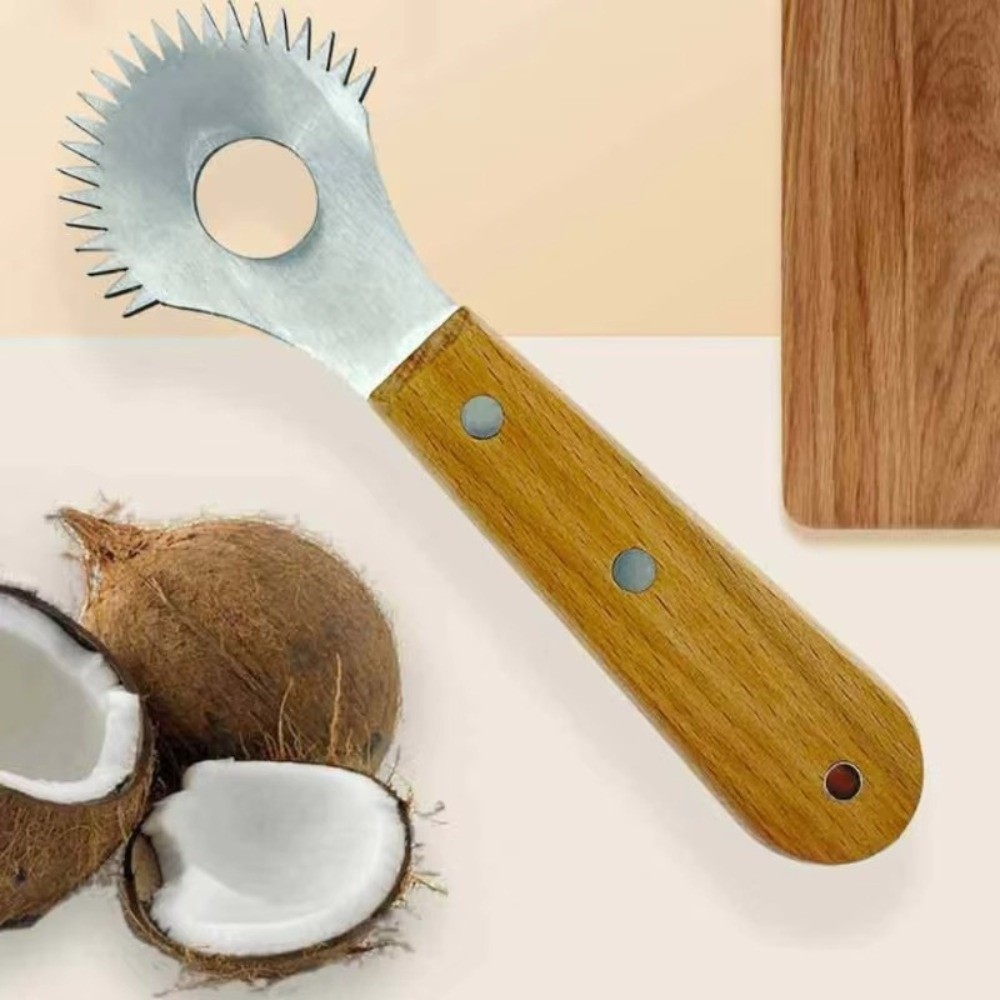 CocoCraft Stainless Steel Coconut Scraper With Wooden Handle For Fresh Coconut Milk Desserts 1