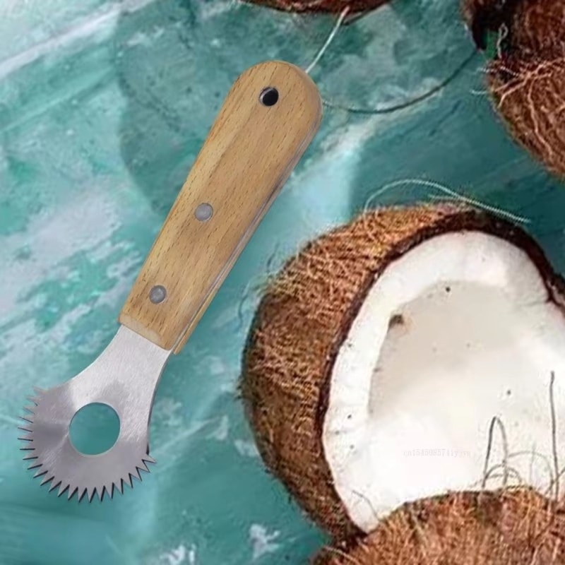 CocoCraft Stainless Steel Coconut Scraper With Wooden Handle For Fresh Coconut Milk Desserts 3
