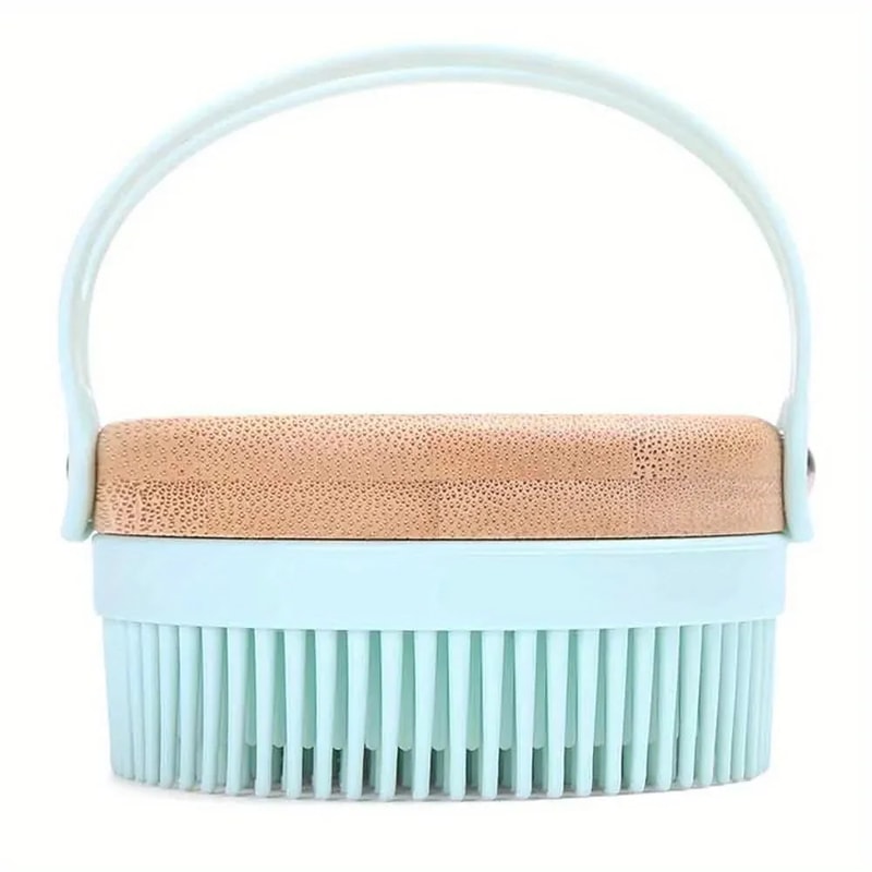 Silicone Body Scrubber Brush with Bamboo Base for Gentle Exfoliating Spa Shower Care