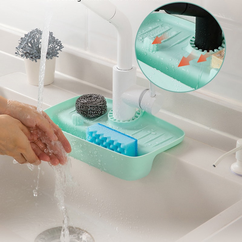 AquaDry Silicone Faucet Splash Guard Mat With Drain Rack For Kitchen Bathroom Sinks 3