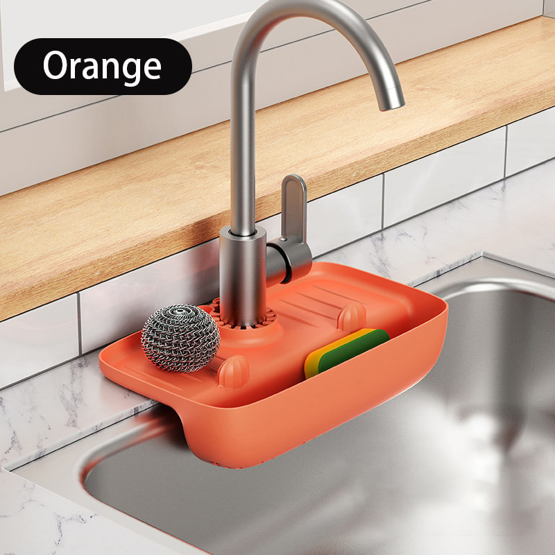 AquaDry Silicone Faucet Splash Guard Mat With Drain Rack For Kitchen Bathroom Sinks 5