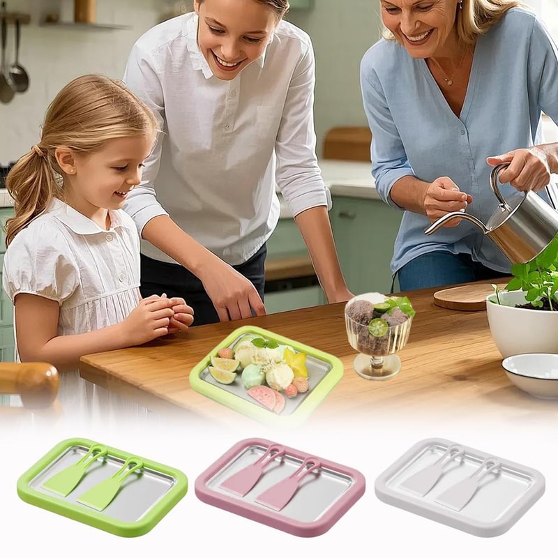 Instant Rolled Ice Cream Maker Cold Plate Kit with Scrapers for DIY Frozen Yogurt & Sorbet