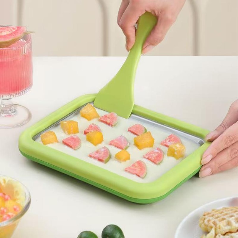 Instant Rolled Ice Cream Maker Cold Plate Kit with Scrapers for DIY Frozen Yogurt & Sorbet
