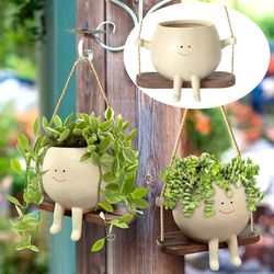 resin swing face planter: wall flowerpot for succulents & plants