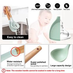 Silicone Kitchen Utensils Set: Non-Stick Cookware with Wooden Handle Spatula, Egg Beaters - Kitchenware & Accessories