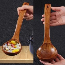 Long Handle Wooden Soup Spoons - Ideal for Cooking, Desserts, Rice - Teaspoon Cooking Utensil and Stirrer Spoon
