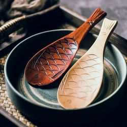 Retro Japanese Fish Shape Rice Spoon - Cute Wooden Non-stick Shovel Scoop for Kitchen Cooking