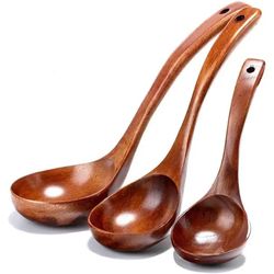 handmade wooden serving spoon ladle for kitchen & restaurant - large natural wood soup utensil, perfect for porridge