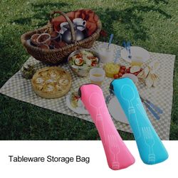 portable tableware bag: cutlery dinner set for travel, storage box for picnic forks & spoons - compact & convenient