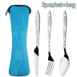 Portable Picnic Set: Washable Tableware with Zipper Travel Cutlery Kit Case - Ideal for Camping, Travel, and Household D