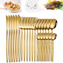 24-piece gold stainless steel dinnerware set - flatware cutlery set with knife, fork, spoon, and tea spoon