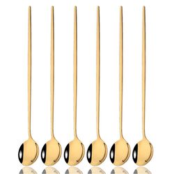 6pcs gold cutlery set: coffee, tea, juice spoons - long handle scoops for ice cream - kitchen tableware tools