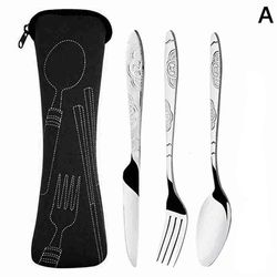 3-Piece Steel Cutlery Set with Case - Ideal for Family, Travel, Camping - Forks, Knives, Spoons - Complete Dinnerware