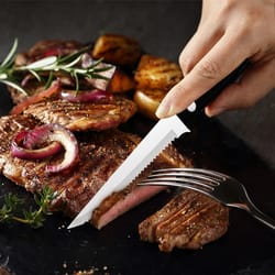 stainless steel steak knives set - sharp serrated blades, dishwasher safe - ideal for meat, bread - 6/8 pcs cutlery set