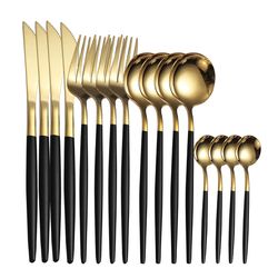 16-piece stainless steel cutlery set: knife, fork, spoon, teaspoon - high-quality gold tableware package