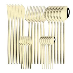premium stainless steel champagne cutlery set - 24/30pcs dinnerware with gold accents | ideal for kitchen & dining