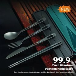Pure Titanium Tableware Set: Outdoor & Household Frosted Knife, Fork, Spoon, Chopsticks - Travel Camping Cutlery Set
