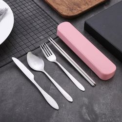 4Pcs/Set Portable Stainless Steel Cutlery Set for Travel Camping - Includes Chopsticks, Spoon, Fork, Steak Knife with St