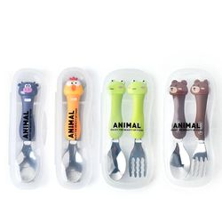 Cartoon Kids Spoon and Fork Set - Children's Cutlery for Baby Gadgets, Tableware Dessert Spoon for Kids