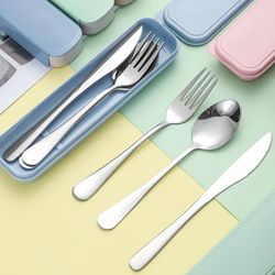 portable stainless steel cutlery set with storage box - ideal for travel, camping, household use