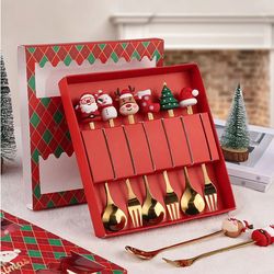 Christmas Party Cutlery Set: Stainless Steel Tableware, Gold Spoon & Forks - Xmas Decoration Gift (2/4/6Pcs)