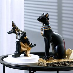 Egyptian Anubis Resin Wine Rack: Unique Cat God Figurine Bottle Holder for Home Decor