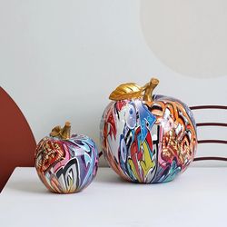 Colorful Resin Graffiti Apple Decoration Figurines - Modern Interior Decor for Living Room Collections
