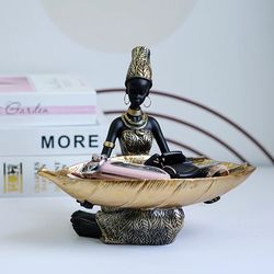Exotic Black Woman Resin Figurines: Africa Home Decor & Storage - Desktop, Keys, Candy Container, Interior Craft Objects