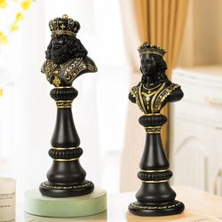 Resin Chess Decoration Collection: King, Knight, Queen - Home & Office Desktop Accessories