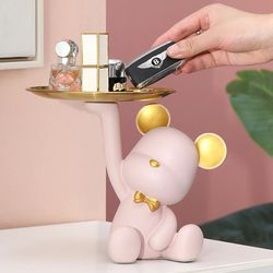 Cute Resin Teddy Bear Tray: Storage & Decoration for Home Interior Decor - Key, Snack Container & Entry Decor Accessorie