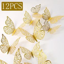 12Pcs Fashion 3D Hollow Butterfly Wall Stickers: Modern DIY Home Decor & Gifts