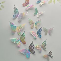12-Piece 3D Hollow Butterfly Wall Stickers | Bedroom & Living Room Decor | Home Decoration Paper Butterflies