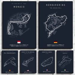 F1 Imola Monaco Track Canvas Painting | Formula 1 Wall Art Nordic Poster | Aesthetic Motorsport Race Picture for Home De