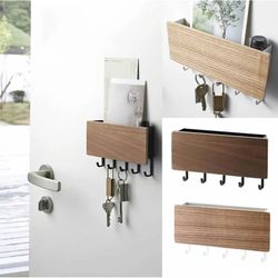 Bamboo Wall Hanging Key Holder: Rectangle Key Rack Hooks for Home Decoration & Organization